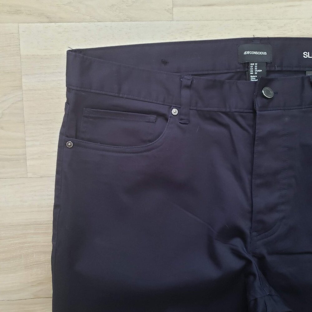 H&M Men's Slim Fit Trouser Pants Navy Blue Size 32 - Picture 4 of 11